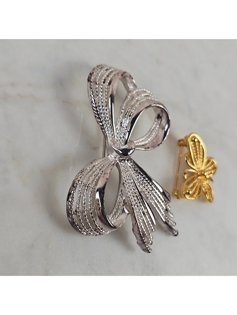 Vintage Napier Brooch Lot Silver Tone Bow Gold Butterfly Figural Pins